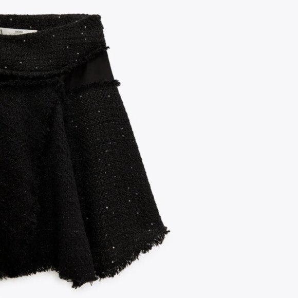 NWT Zara black textured sequin & semi-sheer frayed mini skirt, M - Picture 5 of 13